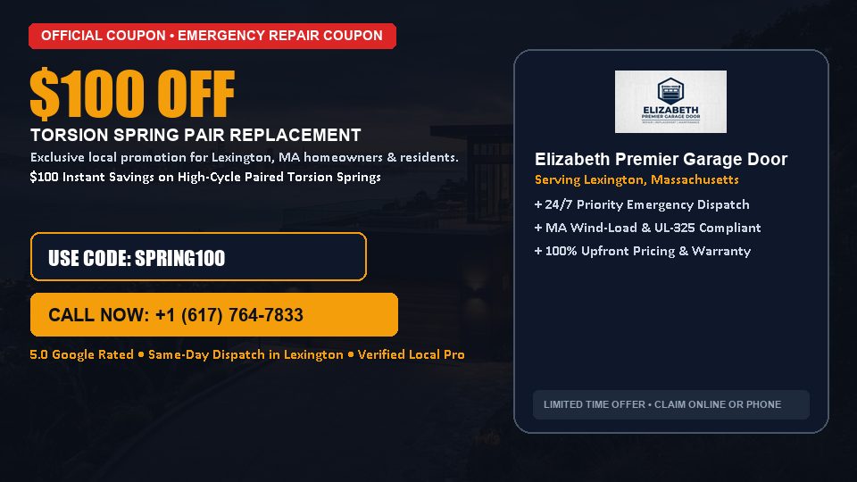 Elizabeth Premier Garage Door $100 OFF Dual Torsion Spring Replacement in Lexington, MA