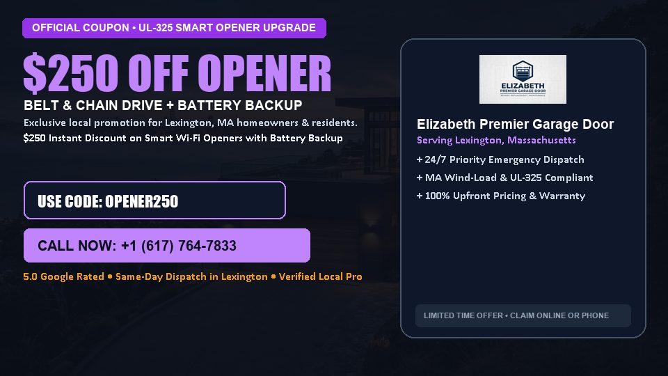 Elizabeth Premier Garage Door $250 OFF Premium LiftMaster Opener Installation in Lexington, MA