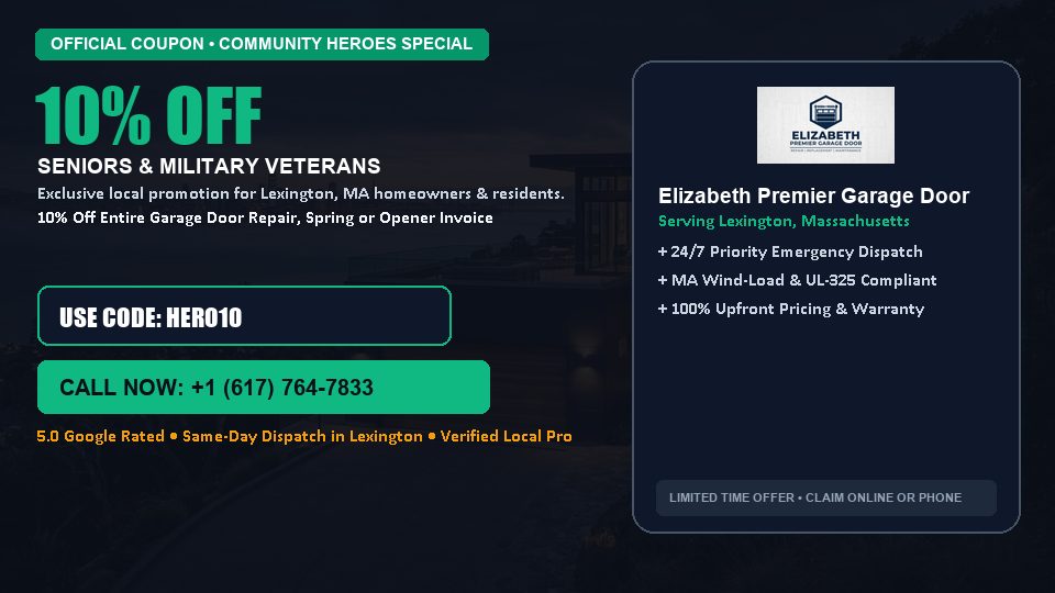 Elizabeth Premier Garage Door 10% OFF Seniors & Military Veterans in Lexington, MA